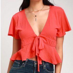 Knot Me Red Tie-Front Crop Top